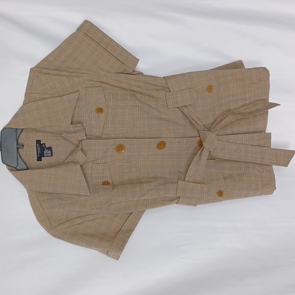Sandro Plaid Belted Safari Kahki Short Sleeve Jacket XL - Picture 1 of 7